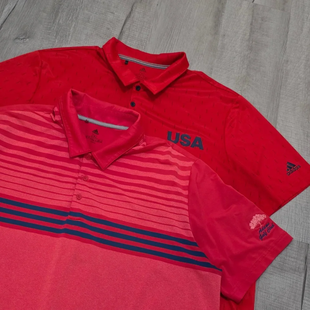 Lot of 2 Adidas Mens Performance Golf Polo Shirt‎ Size 2XL Red Shiny Dazzle Soft